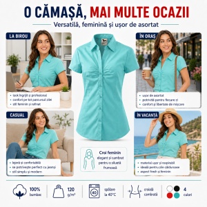 Cămașă Damă Malfini 214 Chic, Mânecă Scurtă, Croială Cambrată, 100% Bumbac, 120 g/m² - Img 9