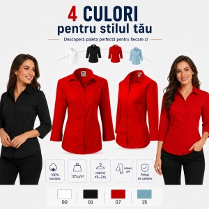 Cămașă Damă Malfini 218 Style, Mâneci 3/4, Croială Cambrată, 100% Bumbac, 125 g/m² - Img 6