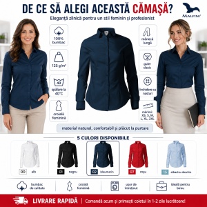 Cămașă damă tip office Malfini 229 Style LS, 100% bumbac, croială feminină și mânecă lungă - Img 2