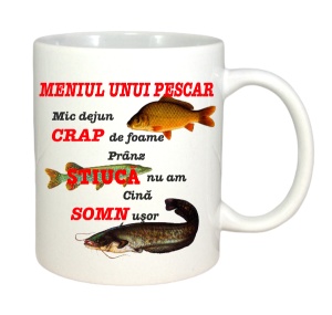 Cana alba personalizata textul Meniul unui pescar! - Img 2