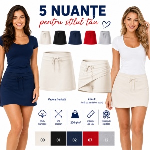 Fustă Damă 2 în 1 tip Fustă-Pantalon cu Pantaloni Scurți, Casual Sport și Elastică – Two in One 604 - Img 7