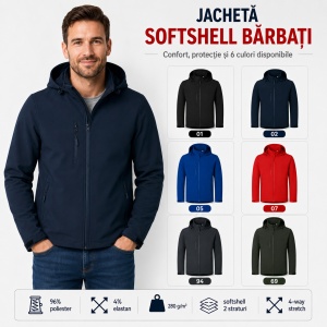 Geacă Bărbați tip Jachetă Softshell cu Glugă, Elastică și Modernă – Trail 548