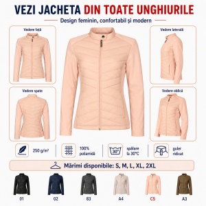 Geacă Damă tip Jachetă Hibridă Matlasată și Softshell, Elastică și Modernă – Cross 556 - Img 6