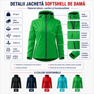 Geacă Damă tip Jachetă Softshell cu Glugă, Impermeabilă și Rezistentă la Vânt – Cool 514 - Img 2