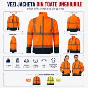 Geacă Unisex tip Jachetă Softshell Reflectorizantă, Impermeabilă și Călduroasă – HV Drop 5V3 - Img 7