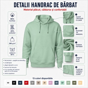 Hanorac Bărbați cu Buzunar Tip Marsupiu și Glugă Căptușită | 13 culori disponibile - Img 3