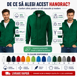 Hanorac Bărbați cu Fermoar și Glugă Malfini 410 Trendy Zipper – 300 g/m² - Img 2