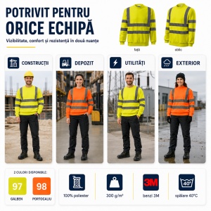 Hanorac bluză reflectorizantă unisex fără glugă, damă și bărbat, benzi 3M - Img 6