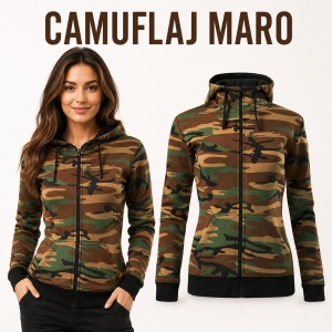 Hanorac Camuflaj Damă cu Glugă și Fermoar Malfini C20 Camo Zipper – 300 g/m² - Img 12