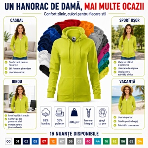 Hanorac Damă cu Fermoar și Glugă Malfini 411 Trendy Zipper – 300 g/m² - Img 6