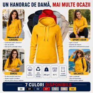 Hanorac Damă cu Glugă și Buzunar Marsupiu Malfini 841 Break – 280 g/m² - Img 6