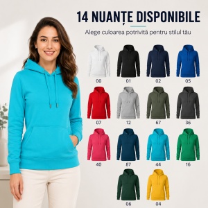 Hanorac Damă cu Glugă și Buzunar Marsupiu Malfini F14 Cape Free – 320 g/m²