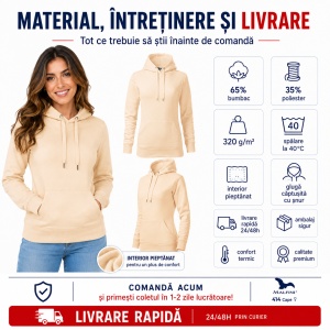Hanorac Damă cu Glugă și Buzunar Tip Marsupiu Malfini 414 Cape – 320 g/m² - Img 9