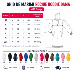 Hanorac Lung Tip Rochie Damă cu Glugă și Buzunar Marsupiu Malfini 419 Snap – 320 g/m² - Img 4