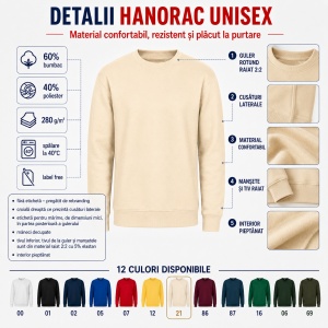 Hanorac Tip Bluză Unisex pentru Damă și Bărbați – 60% Bumbac, Interior Pieptănat, 280 g/m², S–5XL - Img 3