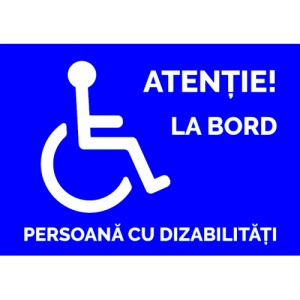 Indicator Albastru atentie la bord persoana cu dizabilitati, Sticker autocolant