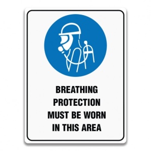 Indicator BREATHING PROTECTION MUST BE WORN IN THIS AREA SIGN, Sticker autocolant