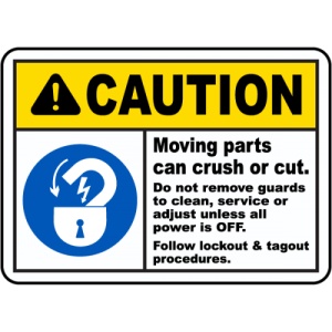 Indicator Caution Moving Parts Can Crush Sign, Sticker autocolant