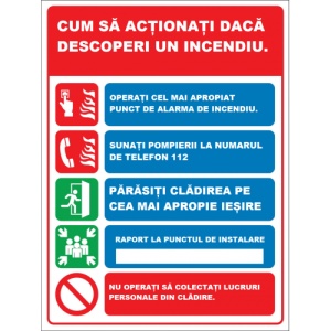 Indicator Cum sa actionati daca descoperi un incendiu, Sticker autocolant
