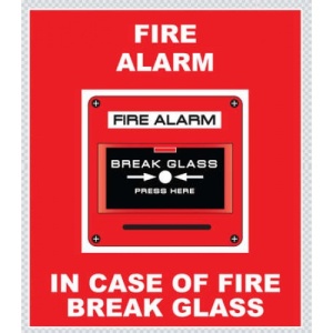 Indicator Fire alarm break glass press here fire sign, Sticker autocolant