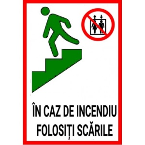 Indicator Folositi scarile in caz de incendiu, Sticker autocolant