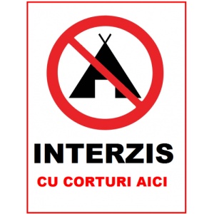Indicator Interzis cu corturi aici, Sticker autocolant