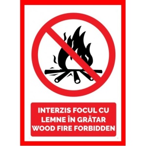 Indicator Interzis focul cu lemne in gradar wood fire forbiden, Sticker autocolant
