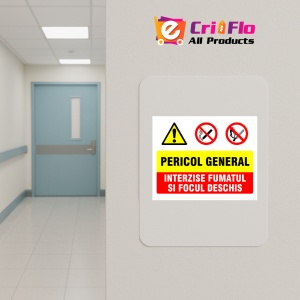 Indicator Panou pentru pericol general interzis fumatul si focul deschis, Sticker autocolant - Img 4