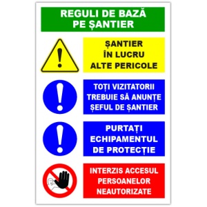 Indicator Panou pentru reguli de baza pe santier, Sticker autocolant