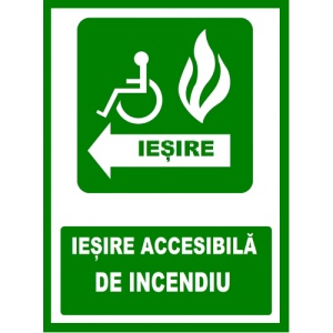 Indicator Pentru iesire accesibila de incendiu cu sageata in stanga, Sticker autocolant