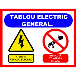 Indicator Pentru tablou electric general atentie pericol electric interzisa stingerea cu apa, Sticker autocolant
