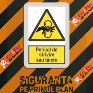 Indicator protectia muncii pericol de strivire sau taiere, Sticker autocolant - Img 3