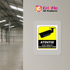 Indicator Semn atentie acest obiectiv este monitorizat video, Sticker autocolant - Img 4