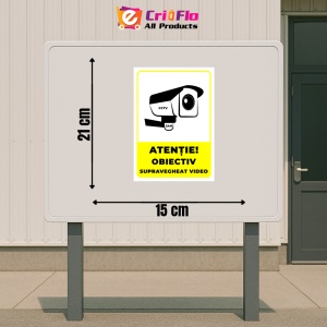 Indicator Semn atentie obiectiv supravegheat video, Sticker autocolant - Img 2