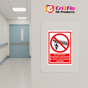 Indicator Semn nu efectuati curatenia sub banda in timpul functionarii acesteia, Sticker autocolant - Img 5