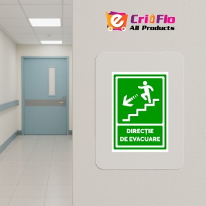 Indicator Semn pentru directie de evacuare spre scari in stanga jos, Sticker autocolant - Img 5