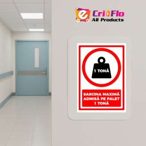 Indicator Semn pentru sarcina maxima admisa pe raft 1 tona, Sticker autocolant - Img 5