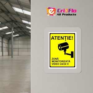 Indicator Semn pentru zona monitorizata video 24 din 24 ore, Sticker autocolant - Img 4
