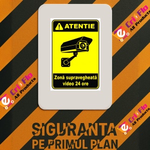 Indicator Semn pentru zona supraveghere video 24 ore, Sticker autocolant - Img 3