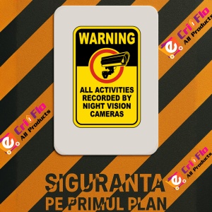 Indicator Warning Recorded By Night Vision Sign, Sticker autocolant - Img 3