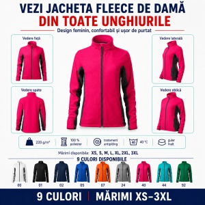 Jacheta Bluza Fleece dama cu fermoar Frosty 528, 220 g/m², antipilling, croiala cambrata, 9 culori, XS-3XL - Img 6