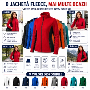 Jacheta Bluza Fleece Dama cu Fermoar Malfini, 220 g/m², Antipilling, Croiala Cambrata, XS-3XL, 9 Culori - Img 7