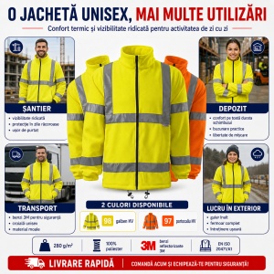 Jachetă Polar Fleece Reflectorizantă Unisex Damă Bărbat de Lucru Malfini Rimeck HV 5V1 – Benzi 3M - Img 8