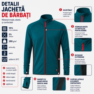 Jachetă Polar Fleece Stretch Bărbați tip Bluză Hanorac cu Fermoar Malfini Rimeck Vertex W41 – 280 g/m² - Img 3