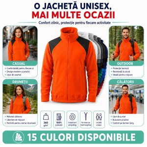 Jachetă Polar Fleece Unisex Damă Bărbat Malfini Hi-Q 506 – 360 g/m², Umeri Impermeabili - Img 7