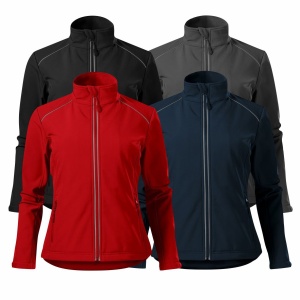 Imagine de prezentare pentru jacheta softshell impermeabila si culorile disponibile rosu, negru, gri, albastru