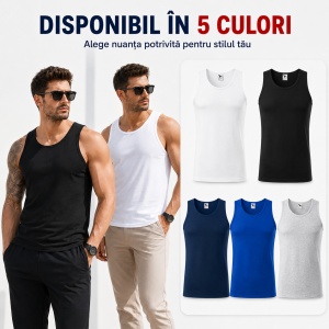 Maiou Bărbat Premium din Bumbac, Maieu Sport și Casual, Tricou Fără Mâneci pentru Vară, Sală și Timp Liber, Respirabil, Lejer, Mărimi S–2XL, 5 Culori