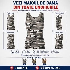 Maiou damă Malfini Camo Triumph C36, top camuflaj slim fit, 95% bumbac, XS–2XL, 3 nuanțe - Img 5