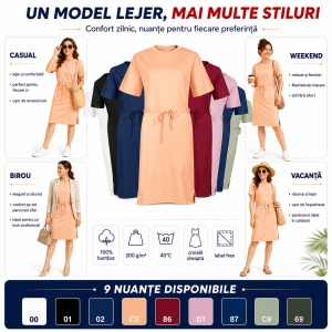 Rochie Lejeră Damă Malfini 816 Muse Tip Tricou, 100% Bumbac, 200 g/m², Mâneci Kimono, XS–2XL - Img 5
