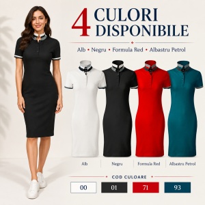 Rochie Polo Damă tip tricou, Malfini Premium 271 Dress Up, 100% Bumbac, Croială Cambrată, 215 g/m², Mărimi XS 2XL, 4 Culori